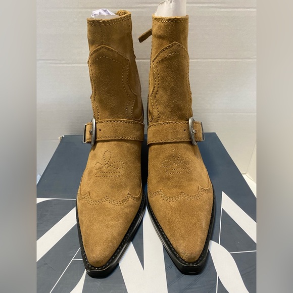 Zara Buckled Cowboy Suede Booties zipper Sz 7.5 - Picture 2 of 13